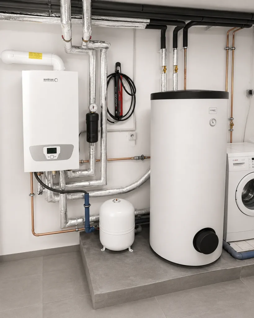 Gas-Brennwertheizung mit Warmwasserspeicher